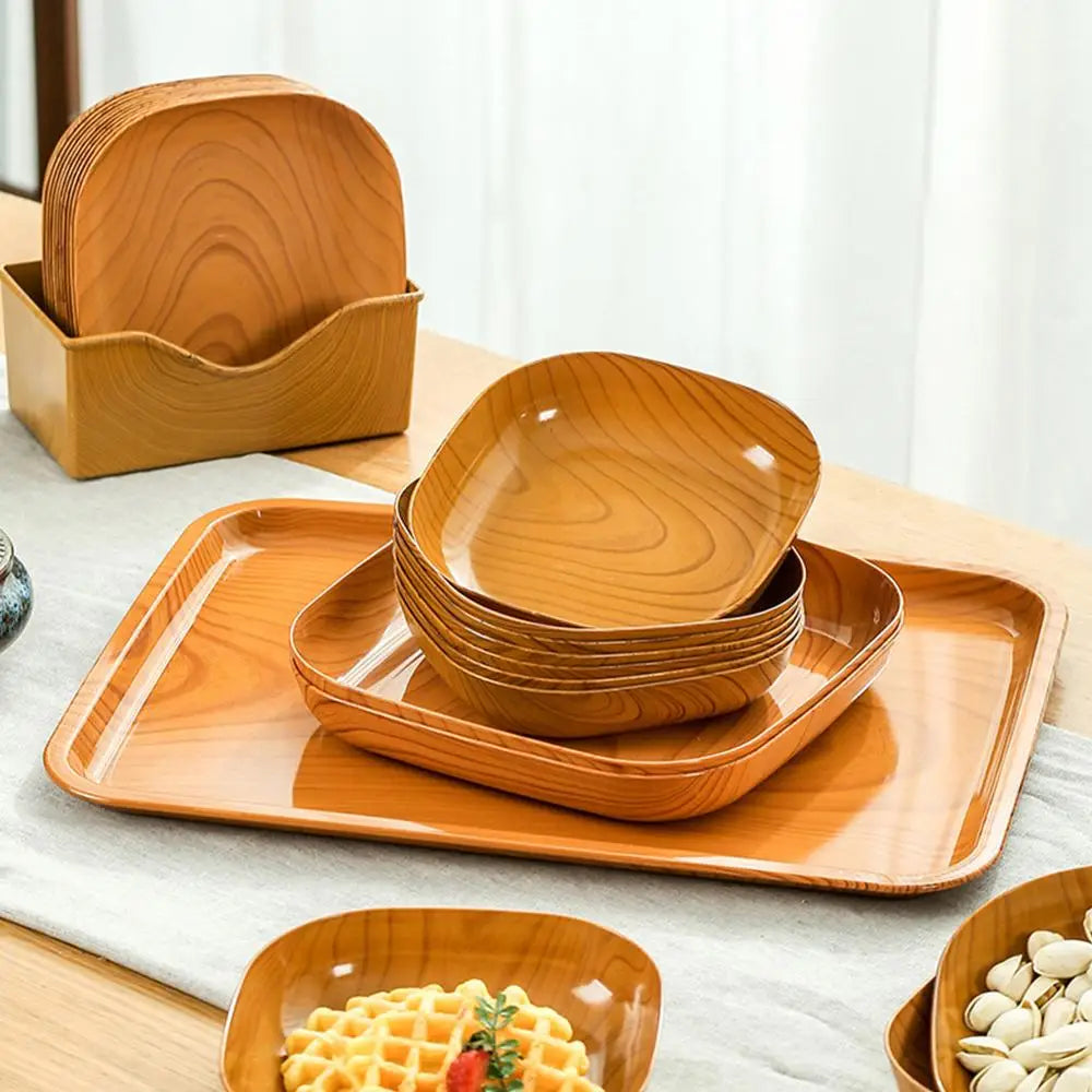 Elegant Wood Grain Square Plate - Japanese Style Dinnerware