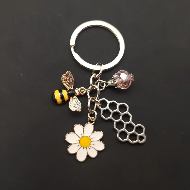 Charming Cute Keychain - Bee Honeycomb Heart Flower Key Ring
