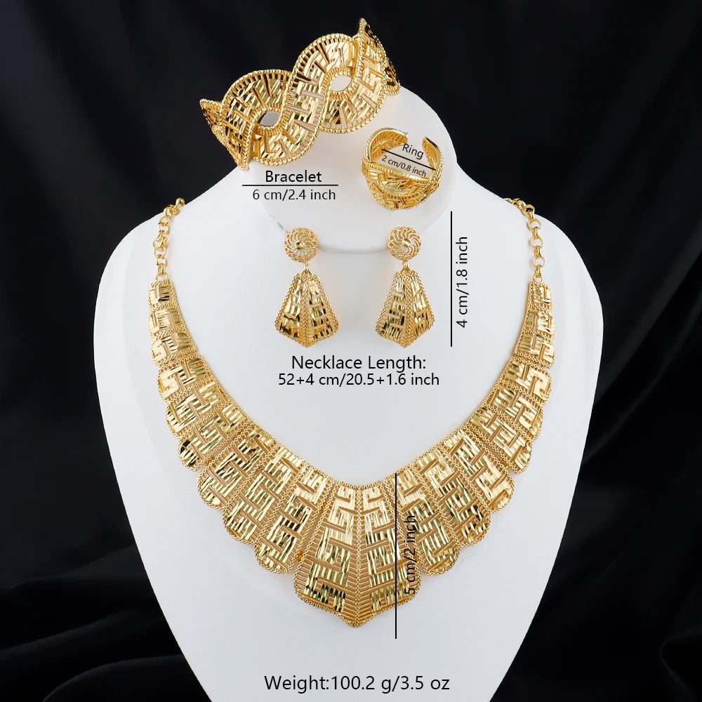 Exquisite 18K Gold Plated Dubai Jewelry Set - Luxury Necklace & Earrings