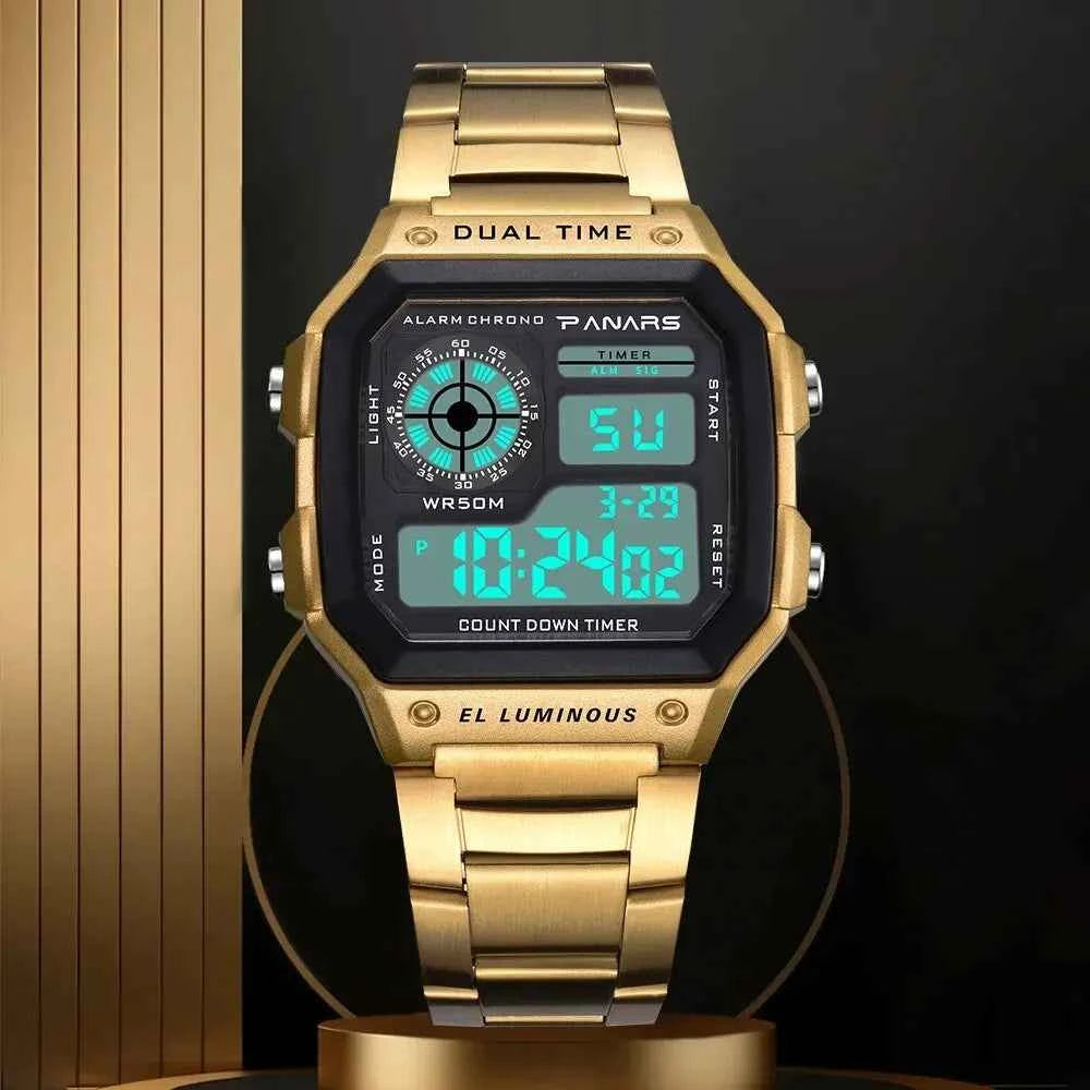 Luxury Men's Digital Watch - Stainless Steel Sport Wristwatch
