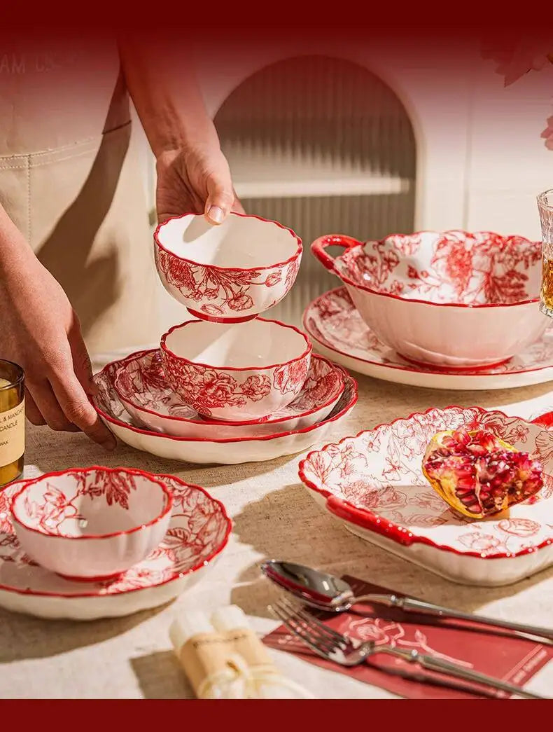 Elegant Luxury Red Dinner Set - Italian Ceramic Plates