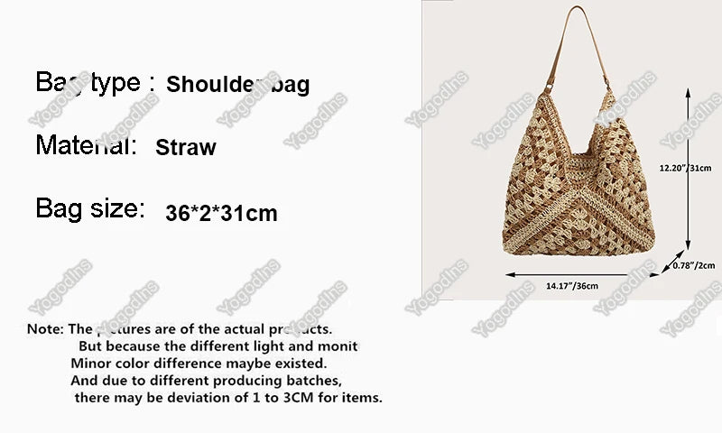 Elegant Knitted Straw Handbag - Hand-Woven Seaside Tote