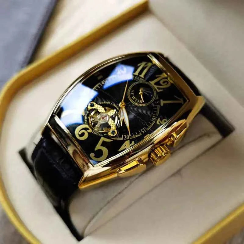 Luxury Automatic Mechanical Watch - Skeleton Tonneau Dial