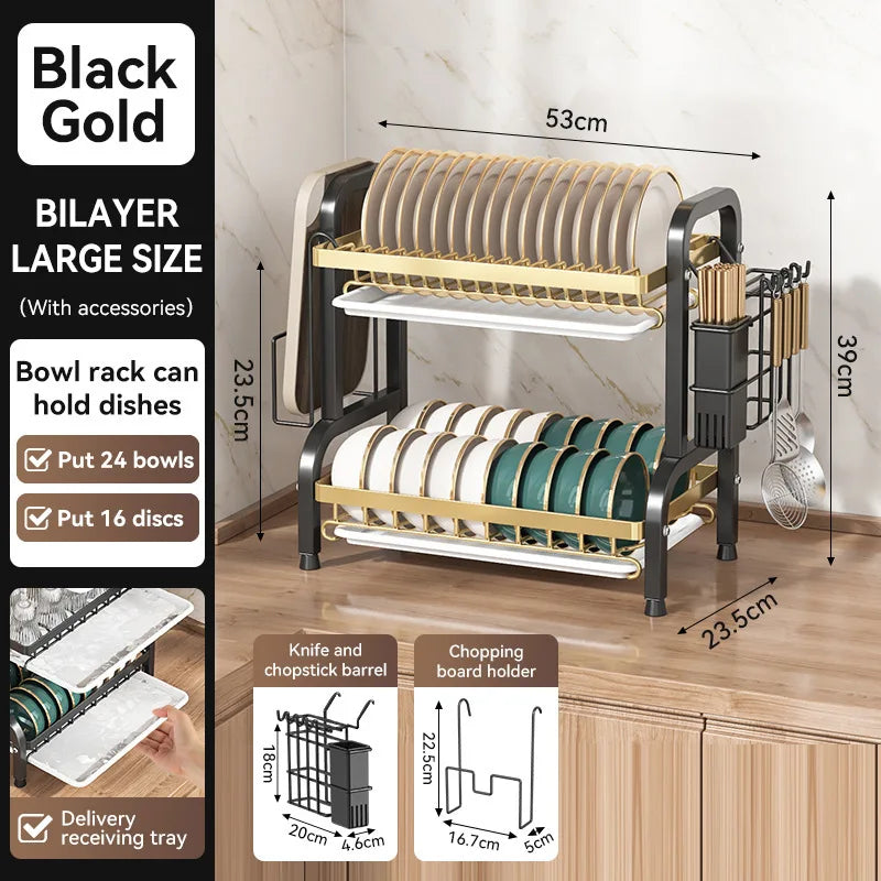 Premium Countertop Dish Drying Rack with Utensil & Spice Holder