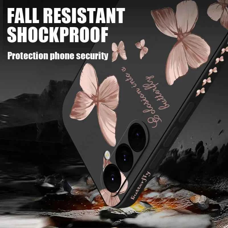 Elegant Butterfly Phone Case with Hand Lanyard - Soft Silicone