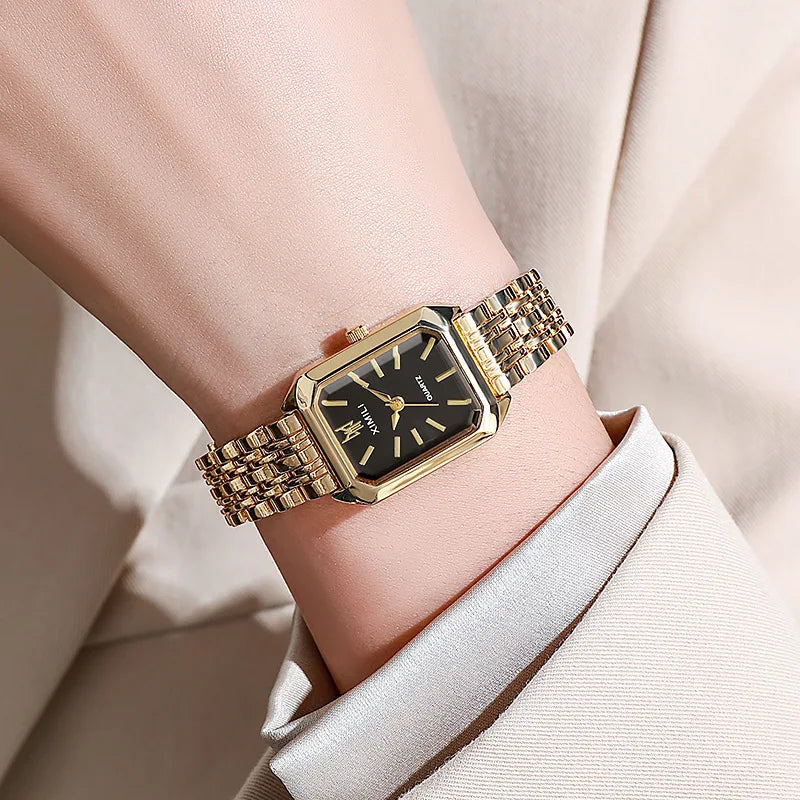 Elegant Women's Rectangle Quartz Watch - Stainless Steel Band