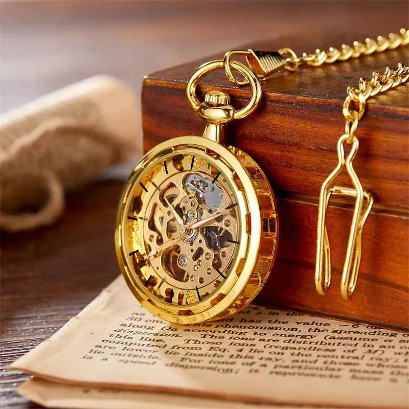 Luxury Mechanical Pocket Watch - Hollowed Gold Design