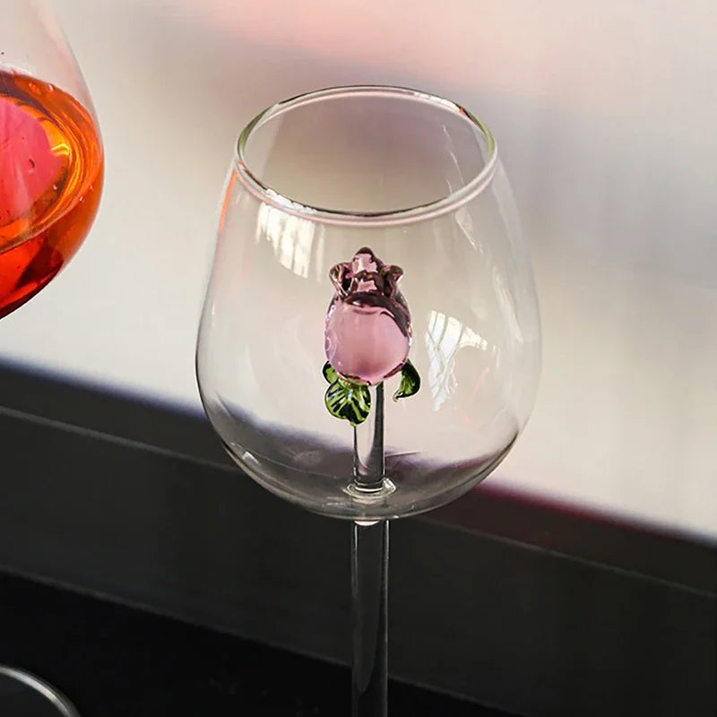 Elegant 3D Rose Wine Glass - Premium Stemware Collection