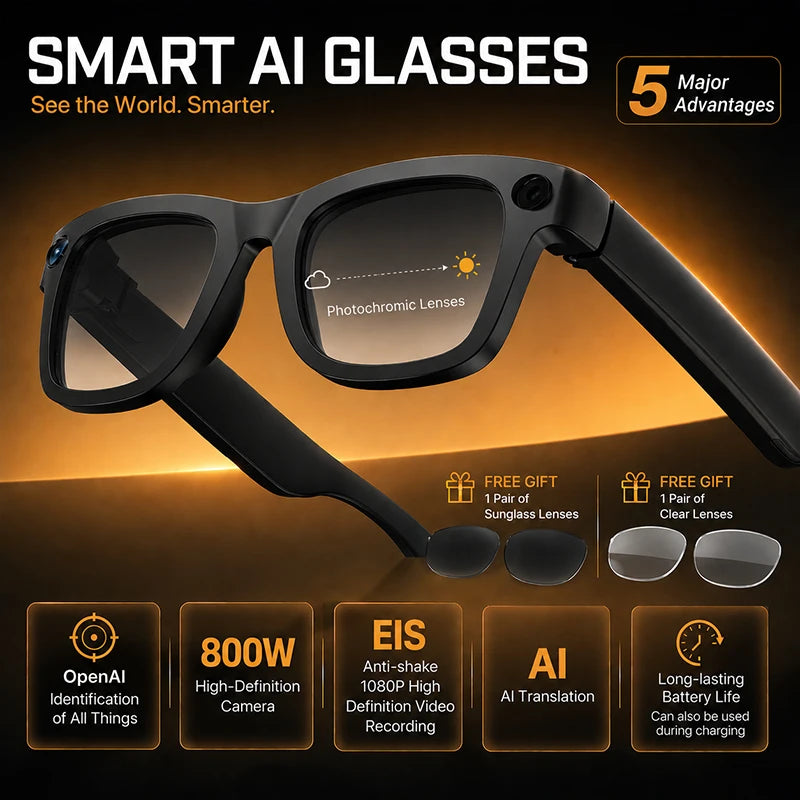 Advanced Smart Glasses - EIS Camera & AI Translation