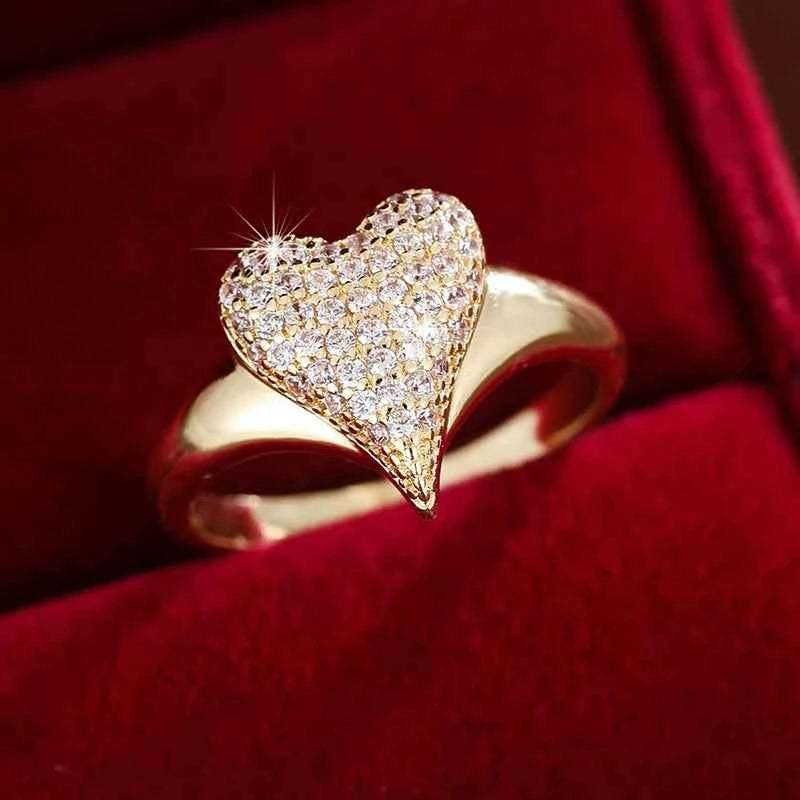 Sparkling Heart - Shaped Ring With Cubic Zirconia For Women Daily Gifting Jewelry Accessories