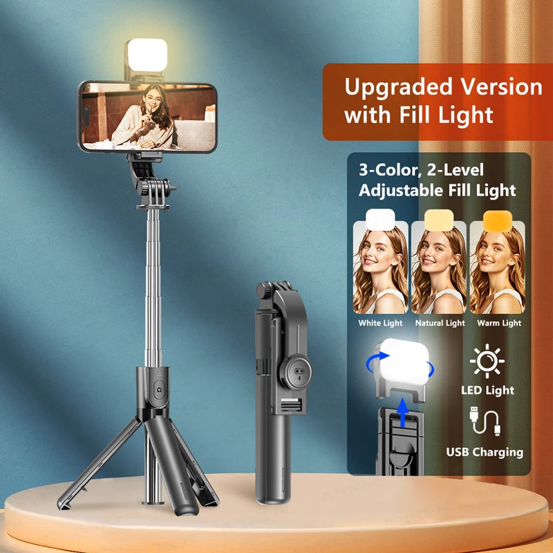 Versatile Selfie Stick Tripod with Bluetooth Remote & Fill Light