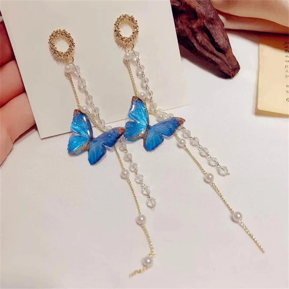 Elegant Tassel Butterfly Earrings - Zircon Crystal & Pearl