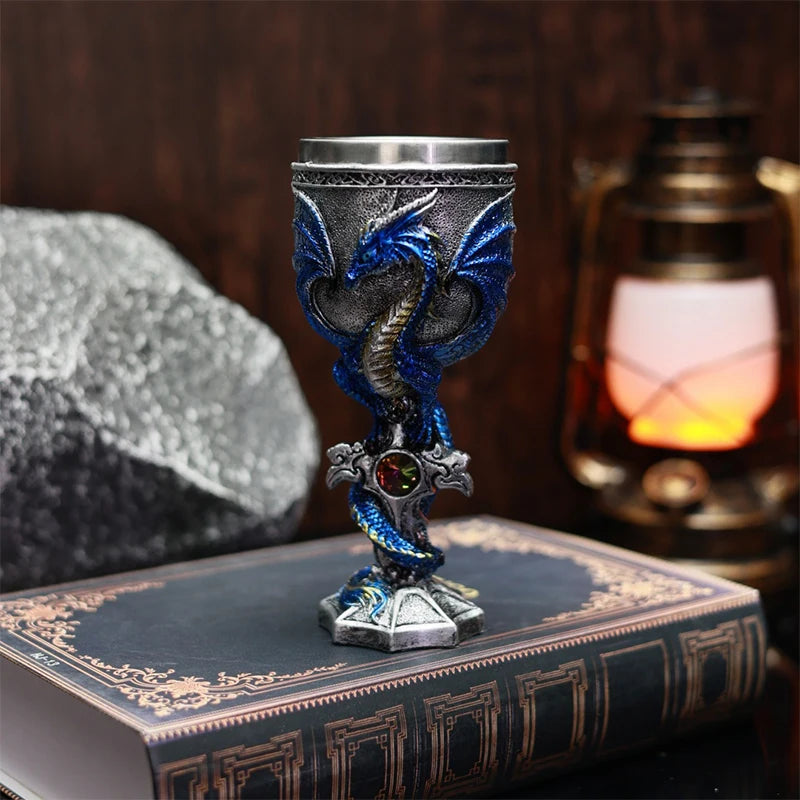 Premium Dragon Goblet Chalice - Medieval Resin & Steel