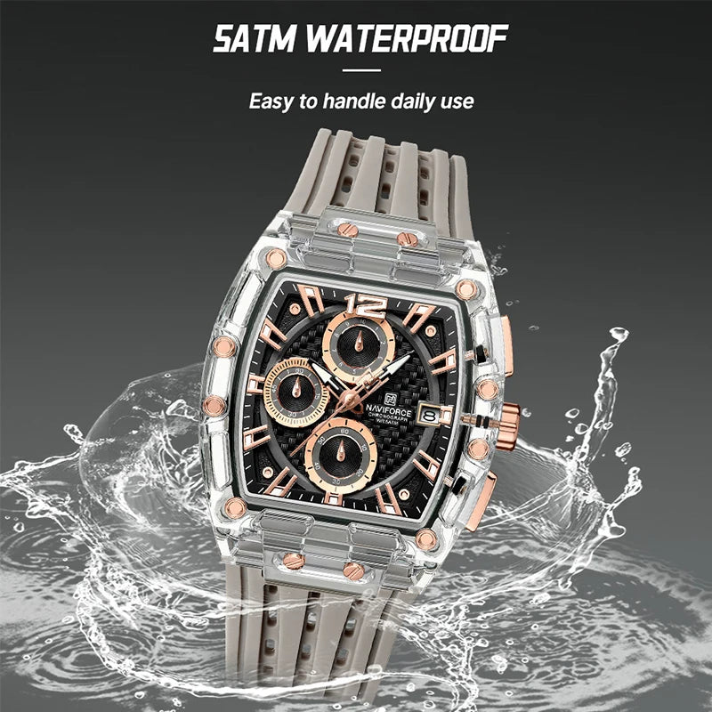 New NAVIFORCE Men's Quartz Multifunction Watches Fashion Sports Chronograph 5ATM Waterproof Silicone Band Casual Man Wrist Watch - Tulique