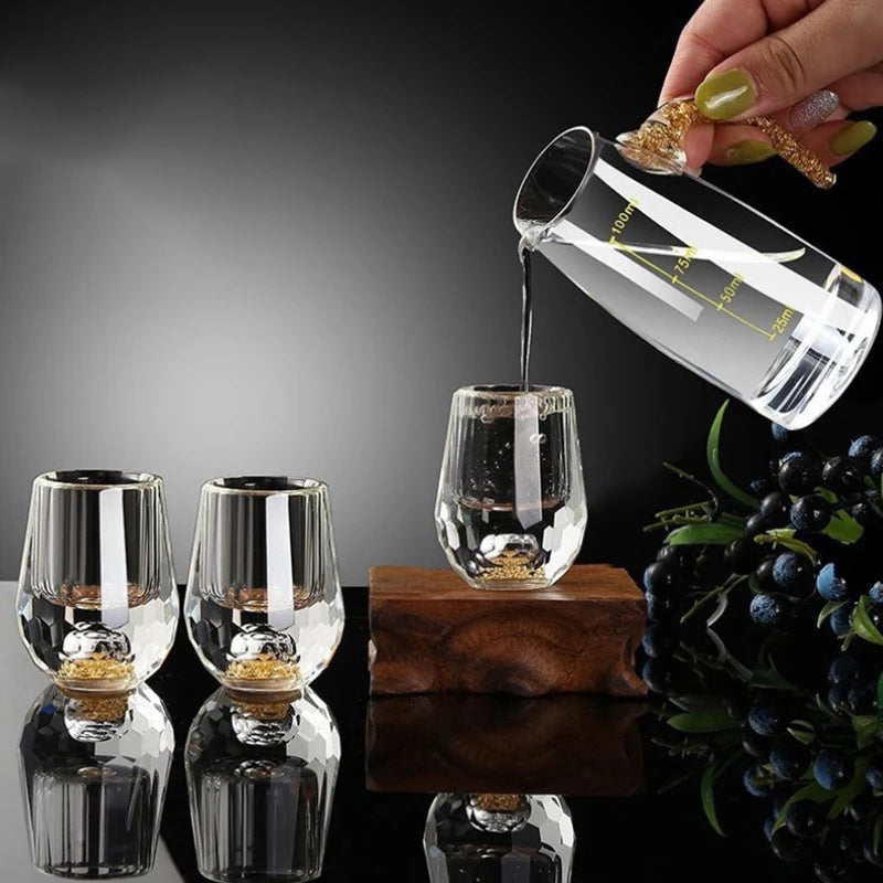 Elegant Crystal Vodka Glass - Double Bottom Gold Foil