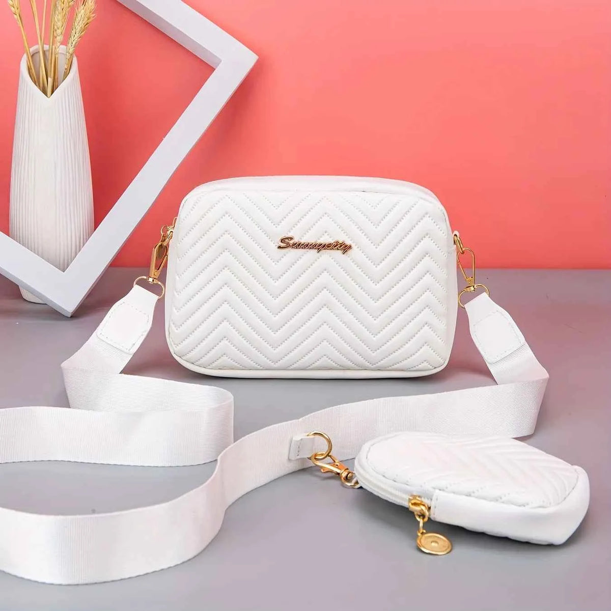 Elegant Sequin Crossbody Bag - Luxury Wave Embossed Mini Purse