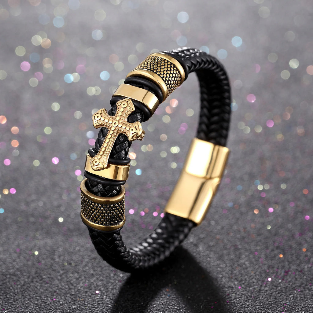 Luxury Men's Titanium Steel Bracelet - Vintage Leather Braided