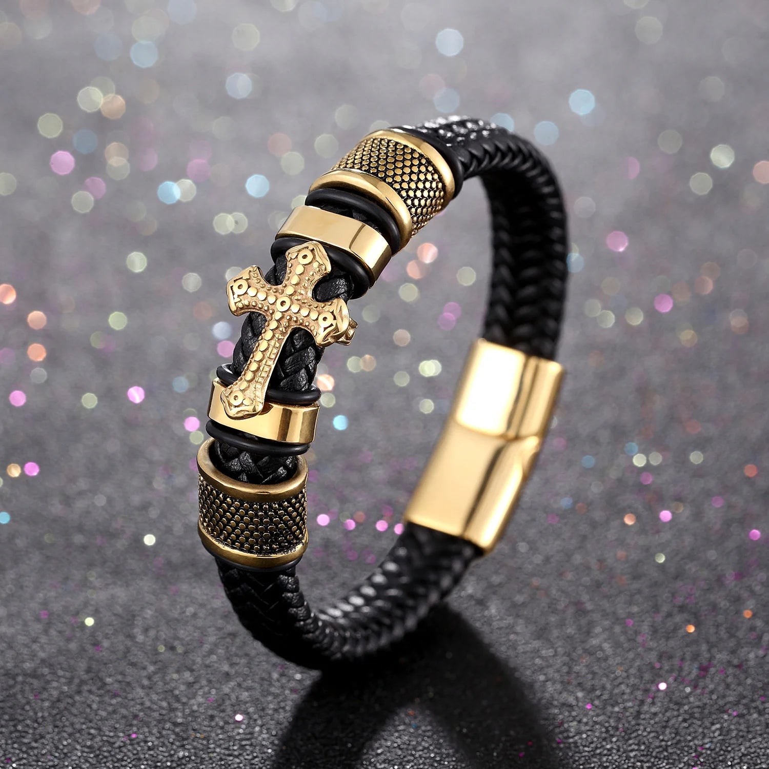 Luxury Men's Titanium Steel Bracelet - Vintage Leather Braided