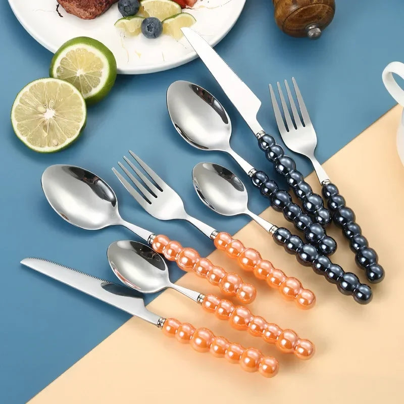 Luxury Pearl Flatware Set - Premium Ceramic Handle Cutlery