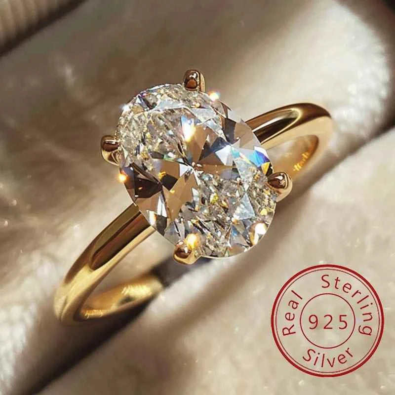 Luxury Sterling Silver Oval Stone Ring - Elegant Fine Jewelry