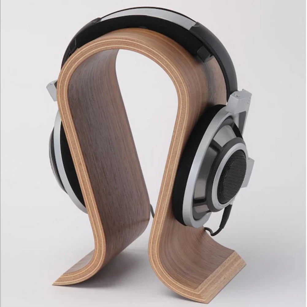 Premium Wooden Headphone Stand - U-Shaped Desktop Display