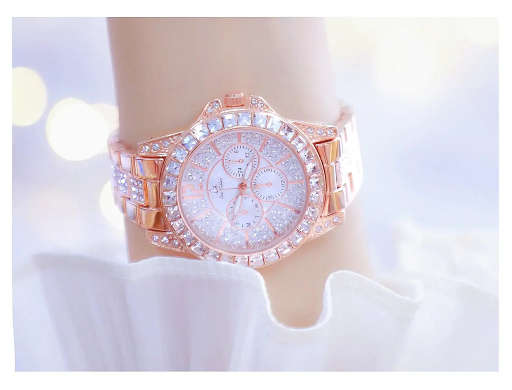 Elegant Women's Diamond Wrist Watch - Waterproof Silver Gold