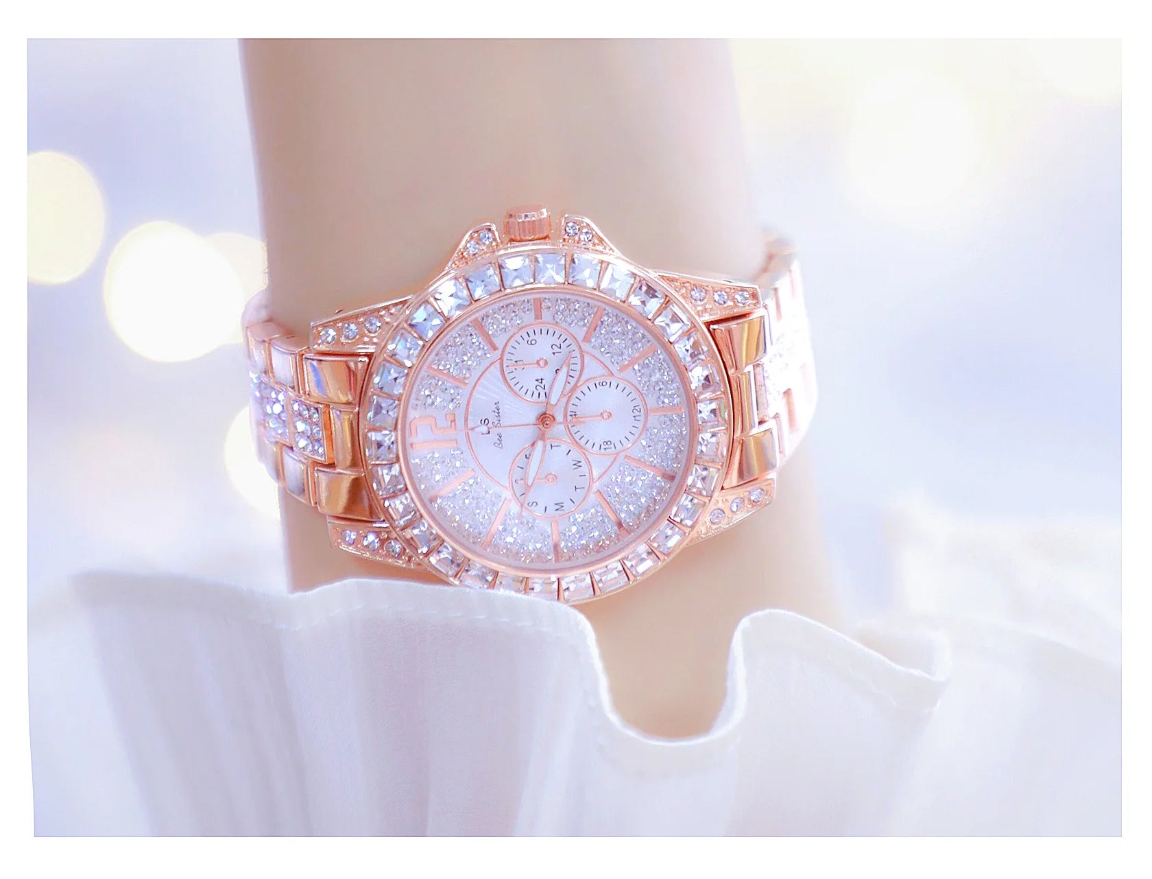 Elegant Women's Diamond Wrist Watch - Waterproof Silver Gold