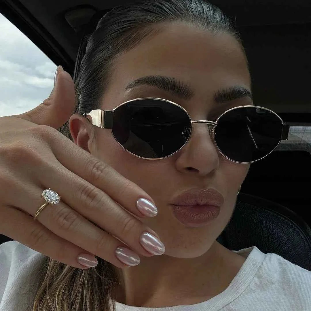 Luxury Metal Oval Sunglasses - UV400 Designer Eyewear