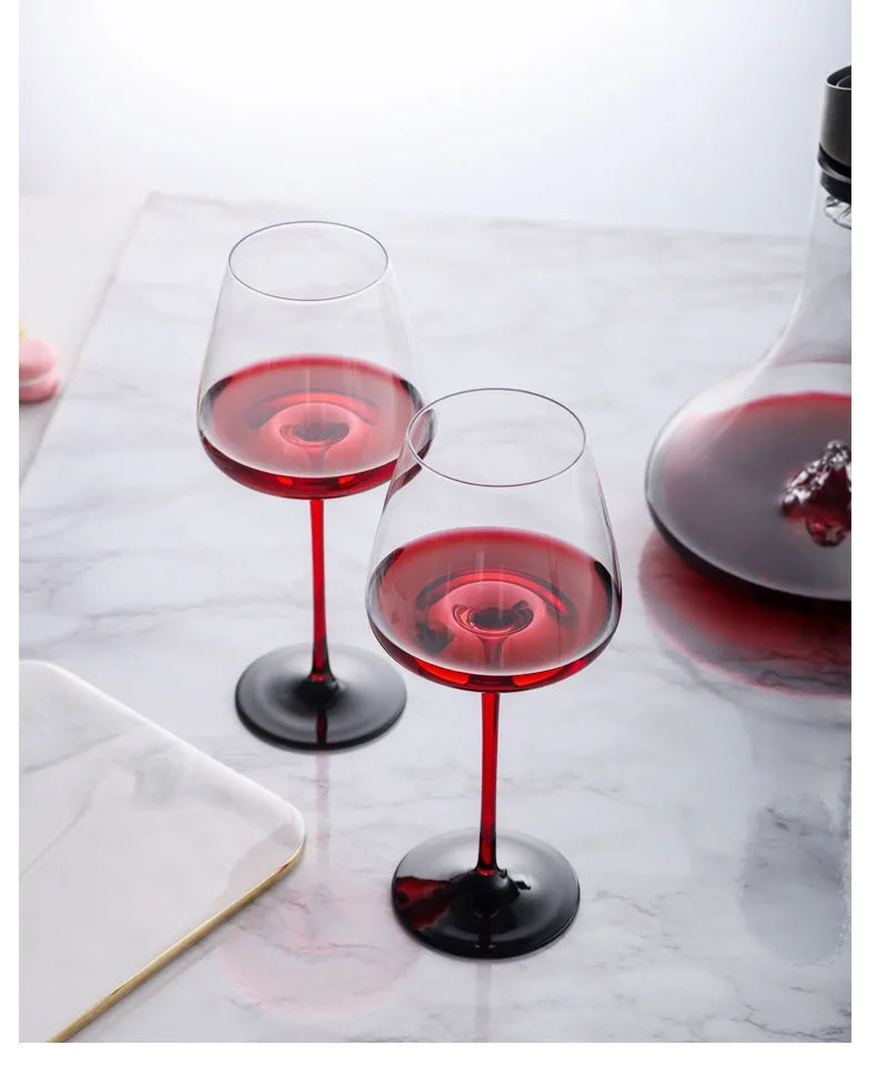Elegant Burgundy Wine Glasses - Crystal Long Stem Design