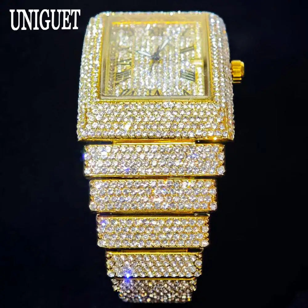 Luxury Iced Rectangle Watch - Dazzling Diamond Design