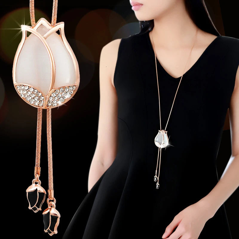 Luxury Waterdrop Crystal Necklace - Elegant Long Chain Pendant