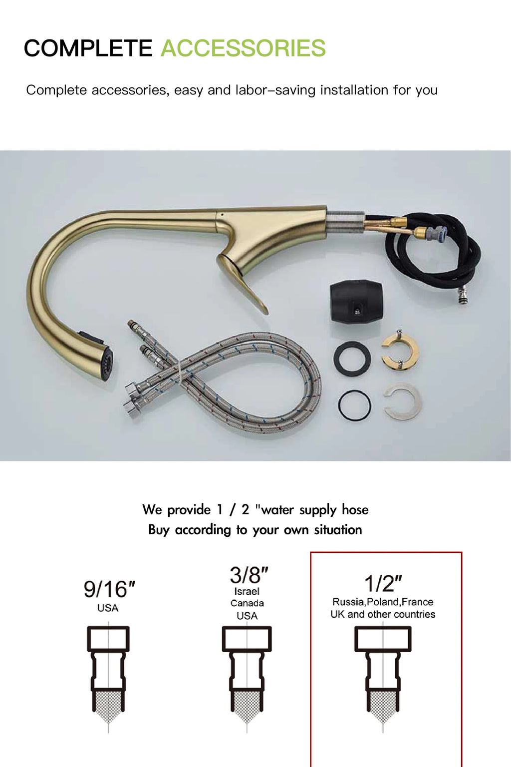 Premium Brushed Gold Kitchen Faucet - Pull-Out Spray