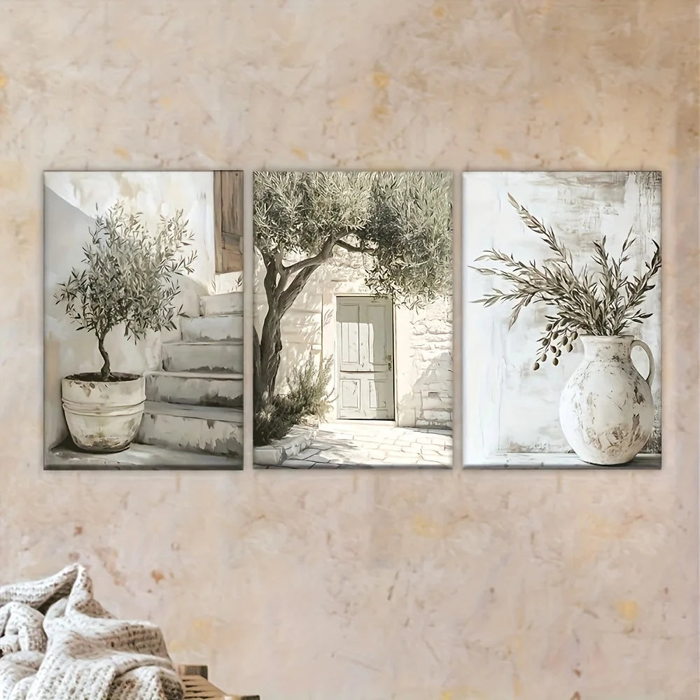 Elegant Frameless Olive Tree Canvas - Mediterranean Wall Art