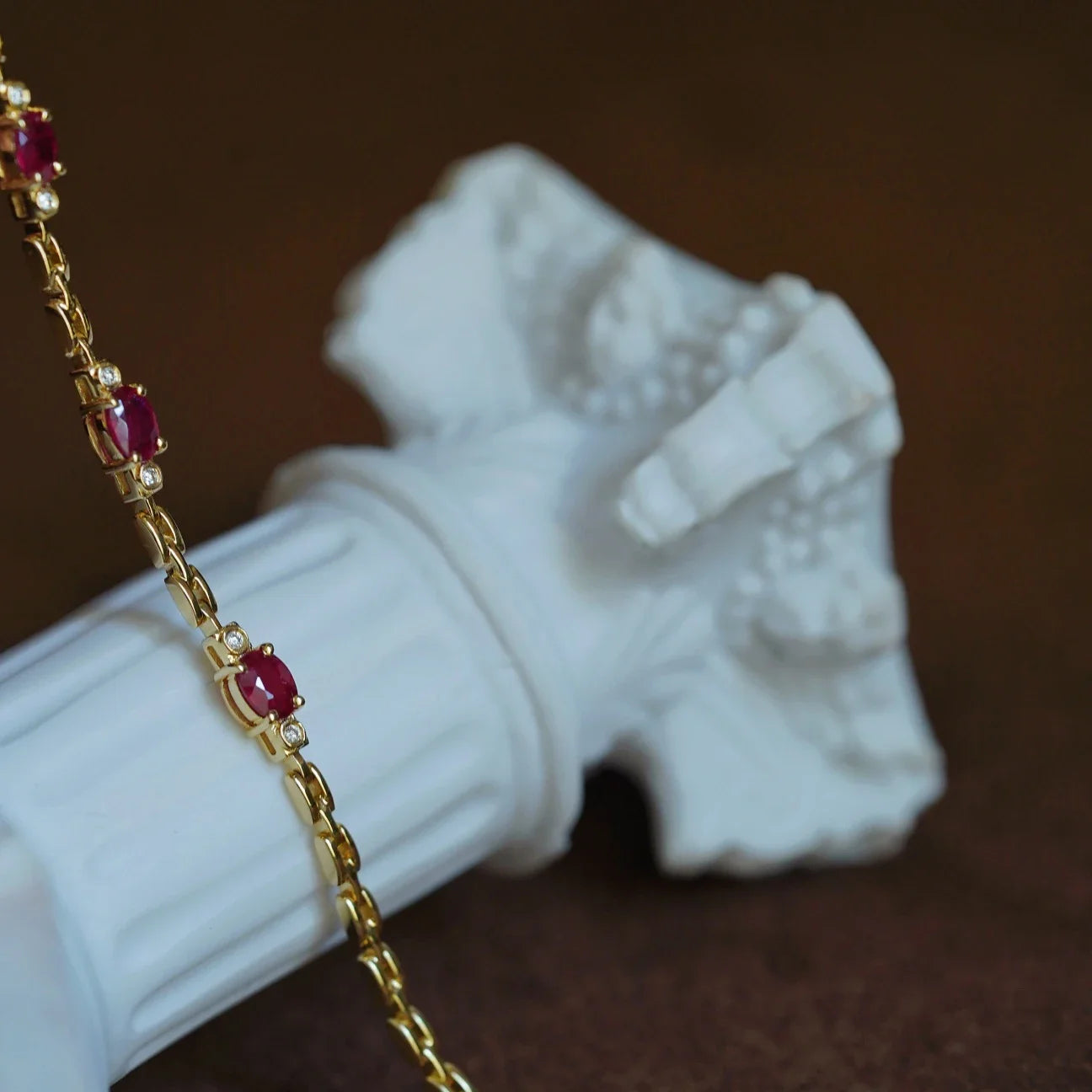 Elegant Ruby Diamond Bracelet - Gold-Tone Charm Jewelry