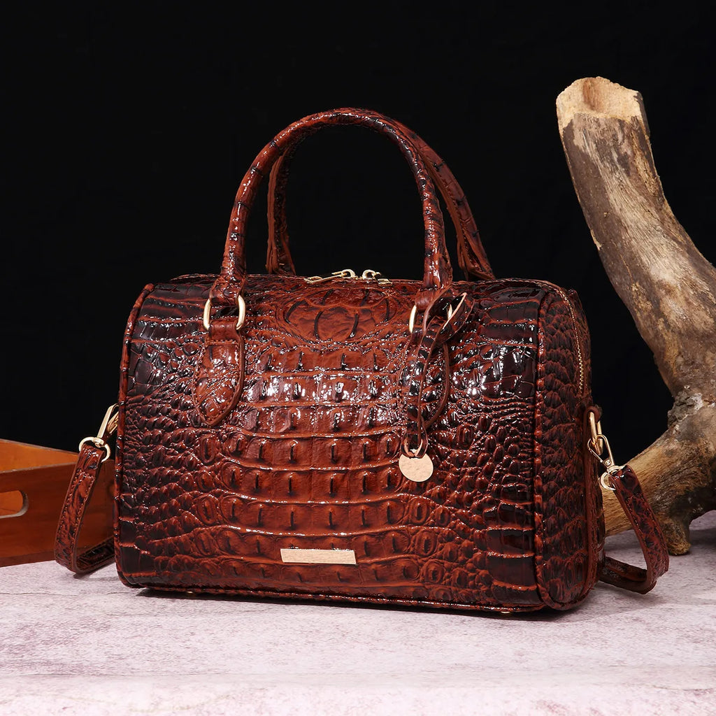 Elegant Crocodile Pattern Boston Bag