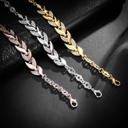 Elegant Crystal Wedding Bracelet - Braided Leaf Charm Design