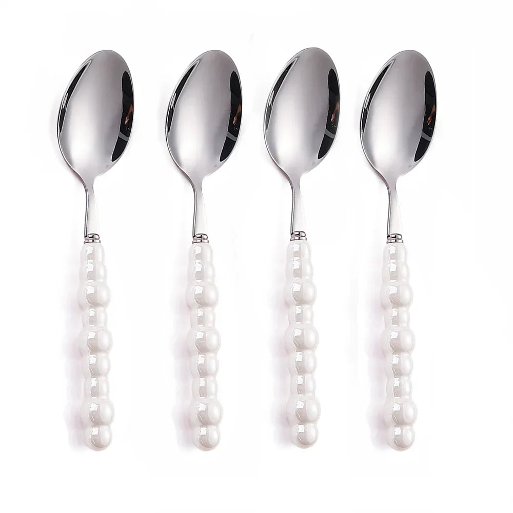 Luxury Pearl Flatware Set - Premium Ceramic Handle Cutlery