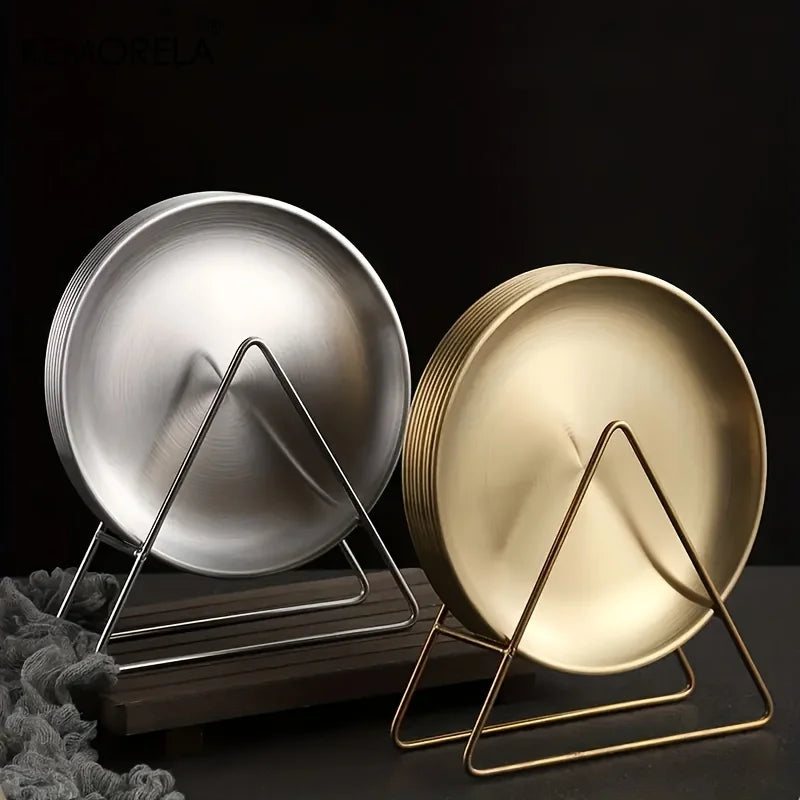 Premium Stainless Steel Camping Plates - 6-Piece Set with Rack