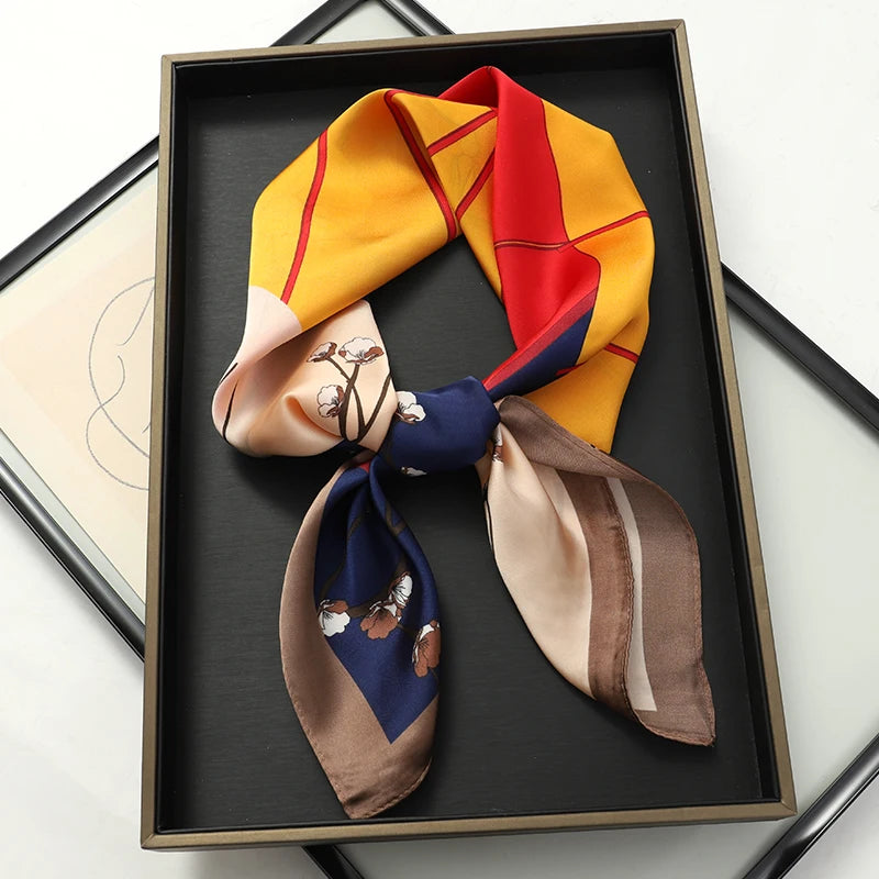 Luxury Silk Square Scarf - Elegant Satin Print Neck Wrap