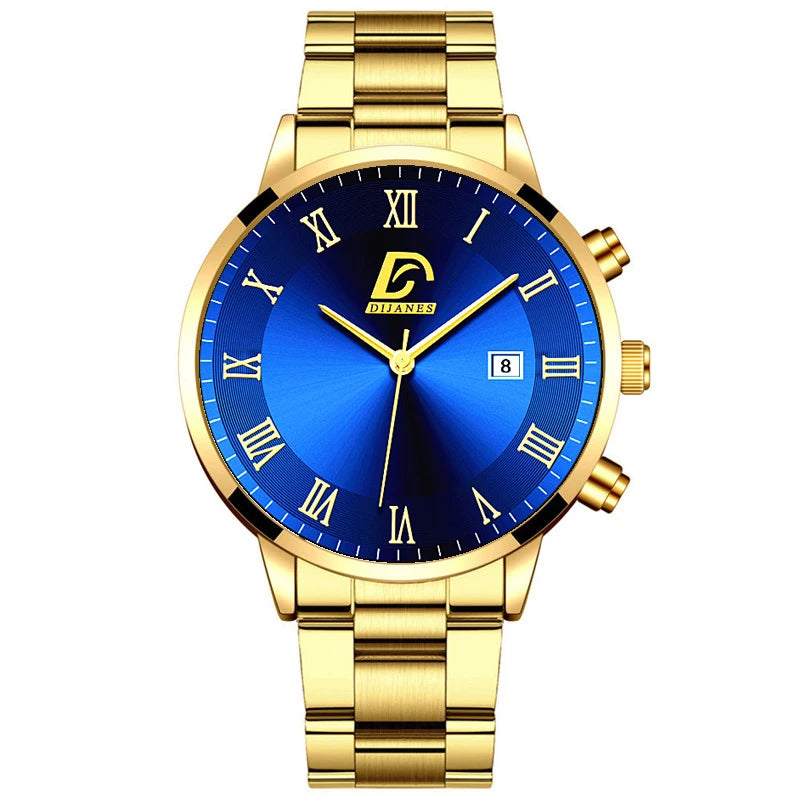 Luxury Minimalist Men's Gold Watch with Quartz Movement
