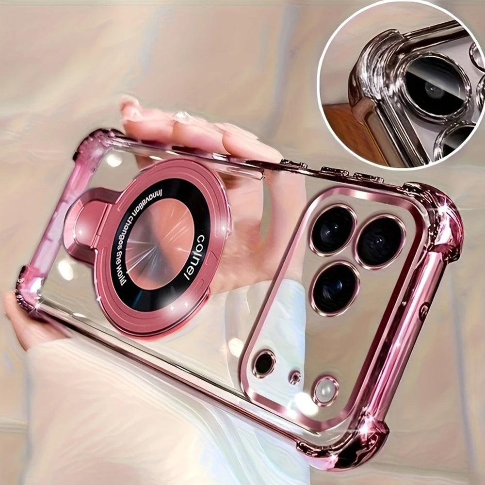 Luxury Plating Magnetic Phone Case with Ring Holder Stand