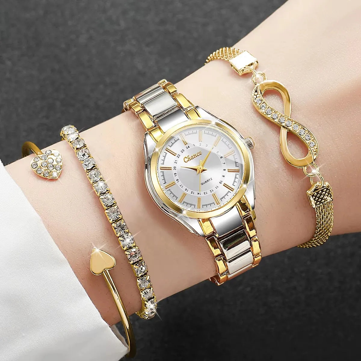 Elegant Women Watch Set - Luxury Quartz Wristwatch & Bracelets