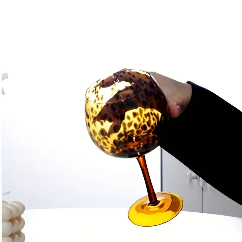 Elegant Leopard Print Wine Glass - Burgundy Bordeaux Style