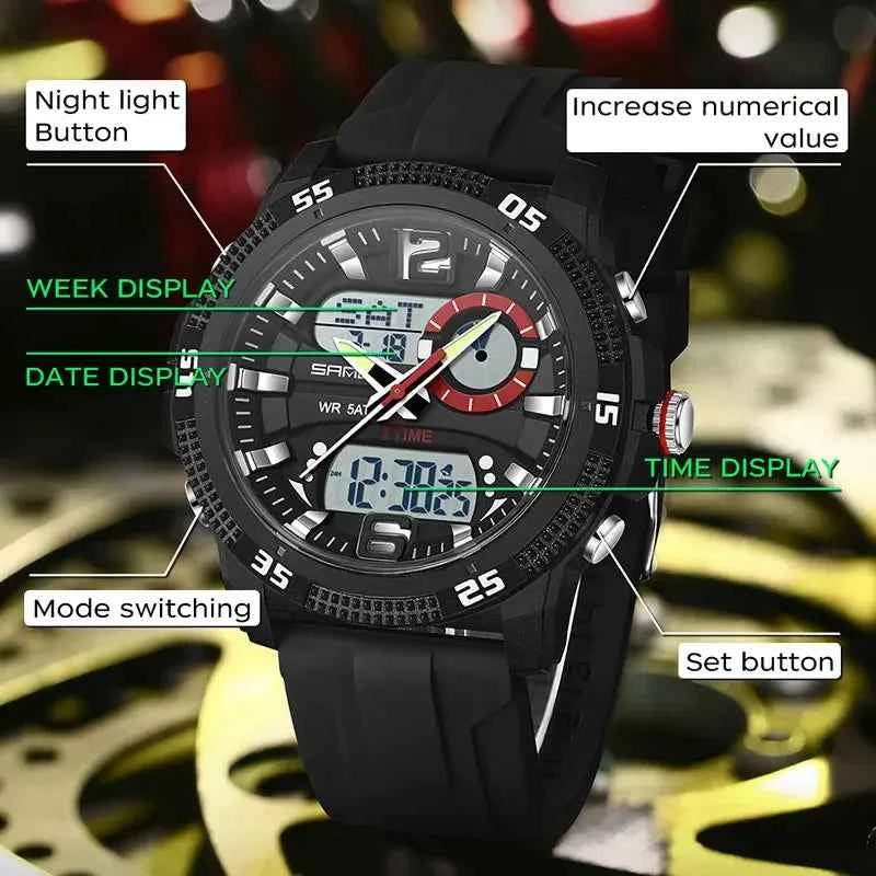 SANDA Top Brand LED Men Watch Sports Dual Time Display Digital Luminous Week Date Man Wristwatch Electronic Quartz Men's Watches