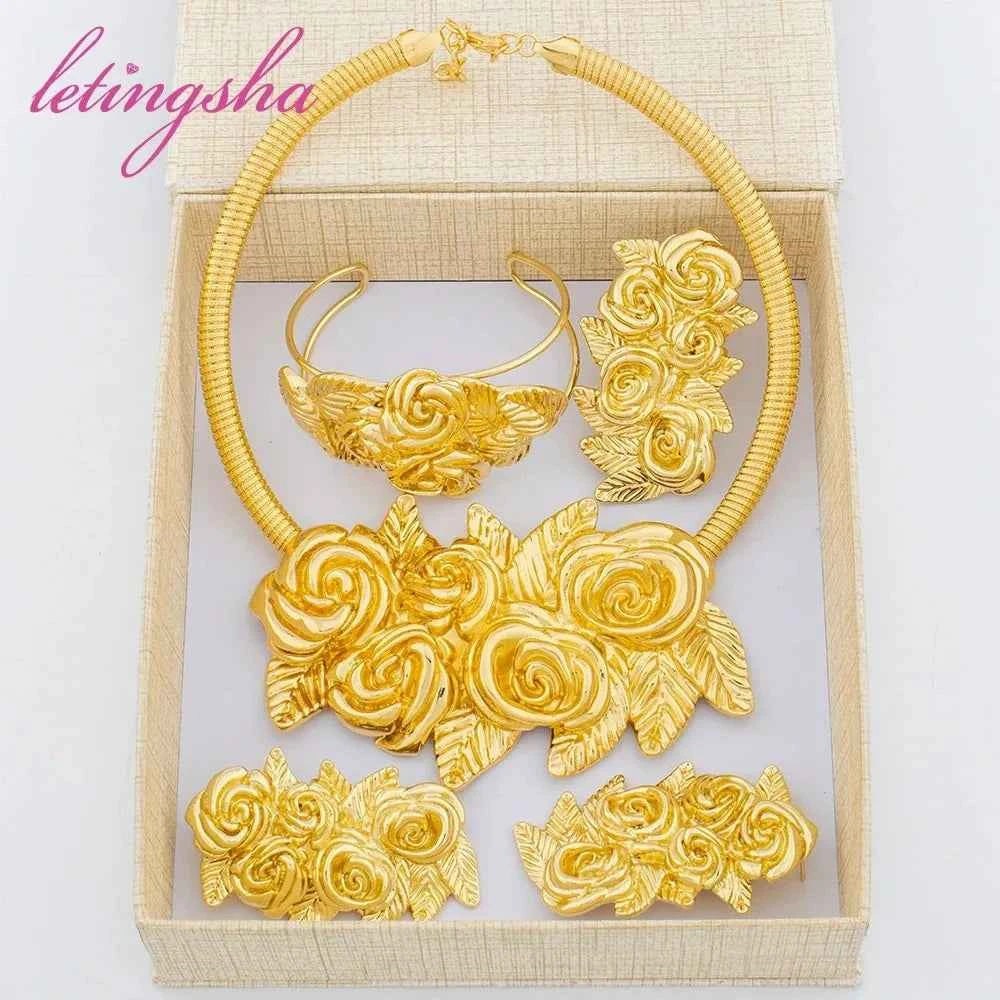 Elegant Plated Jewelry Set - Necklace, Earrings, Ring, Bracelet