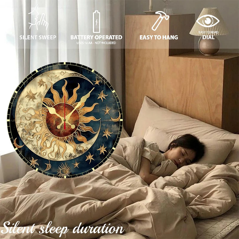 Premium Celestial Wooden Wall Clock - Silent & Round