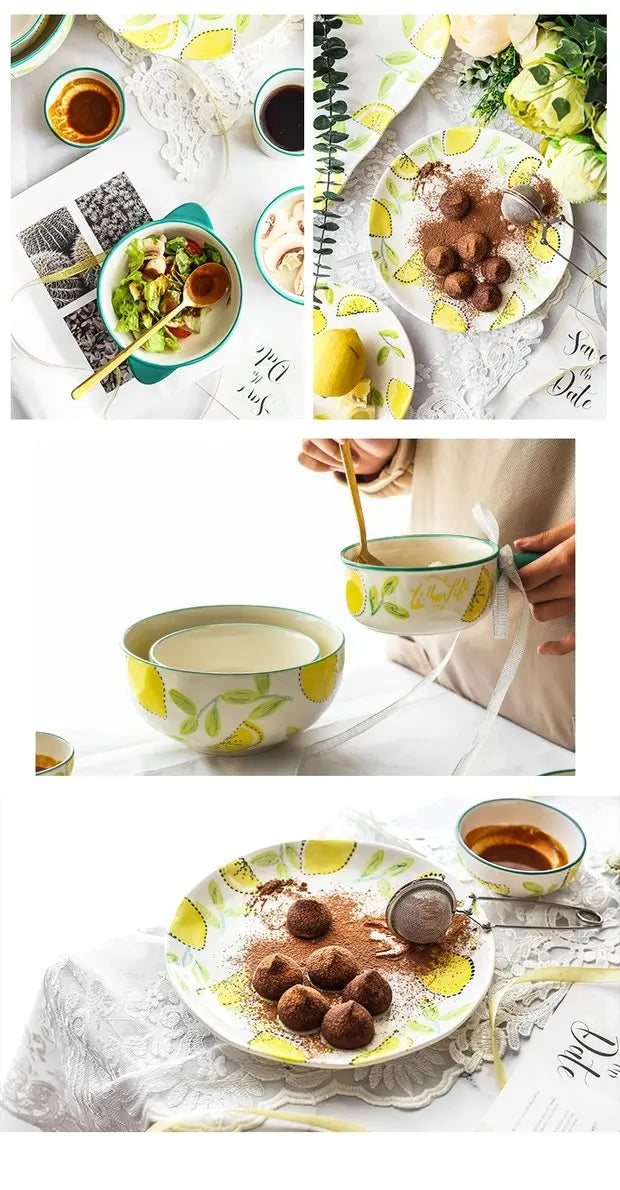 Elegant Ceramic Lemon Dinnerware Set - Premium Dining Collection