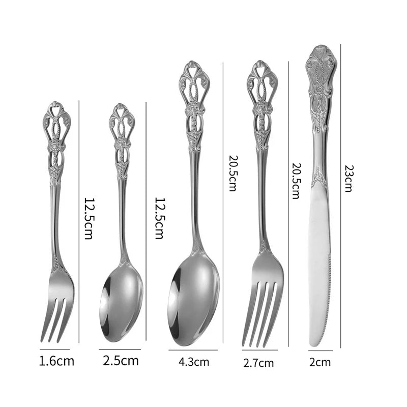 Elegant European Relief Flatware Set - Stainless Steel Tableware