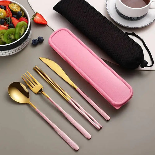 portable cutlery set - stainless steel utensils in black storage box