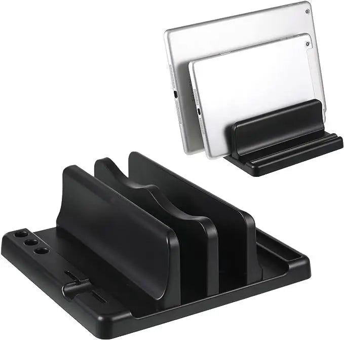 Vertical Laptop Stand - space-saving black ABS plastic stand for office desk organization